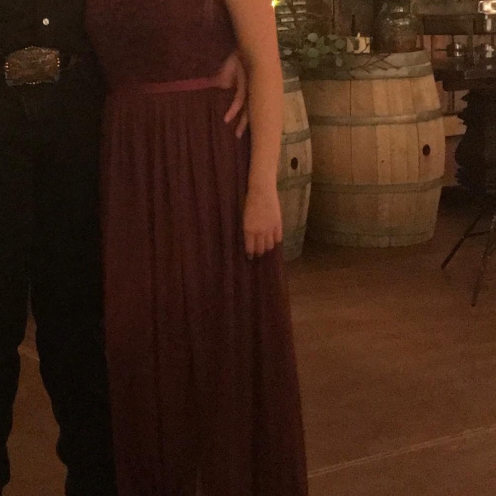 David's Bridal One-Shoulder Lace Dress in Burgundy - Picture 6 of 6